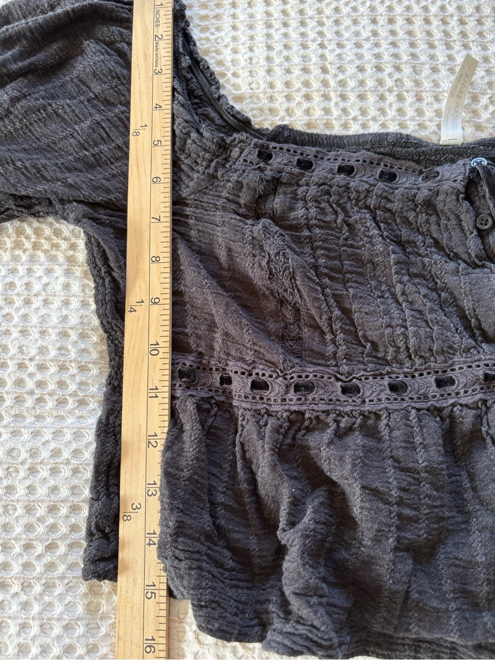 American Eagle Long Sleeve Smocked Babydoll Crop Top Blouse Sz XL Peasant Boho - Picture 9 of 12